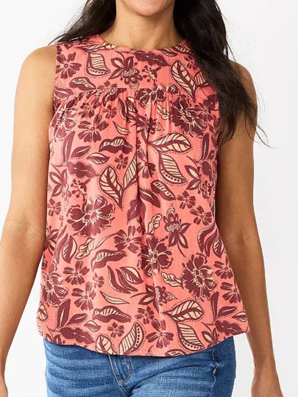 Women's Sonoma Goods For Life Yoke Front Tank Top - Brushed Orange Floral - XS